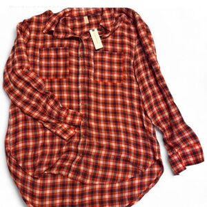 Anthropologie Wool Red and Blue Plaid Button Down Shirt